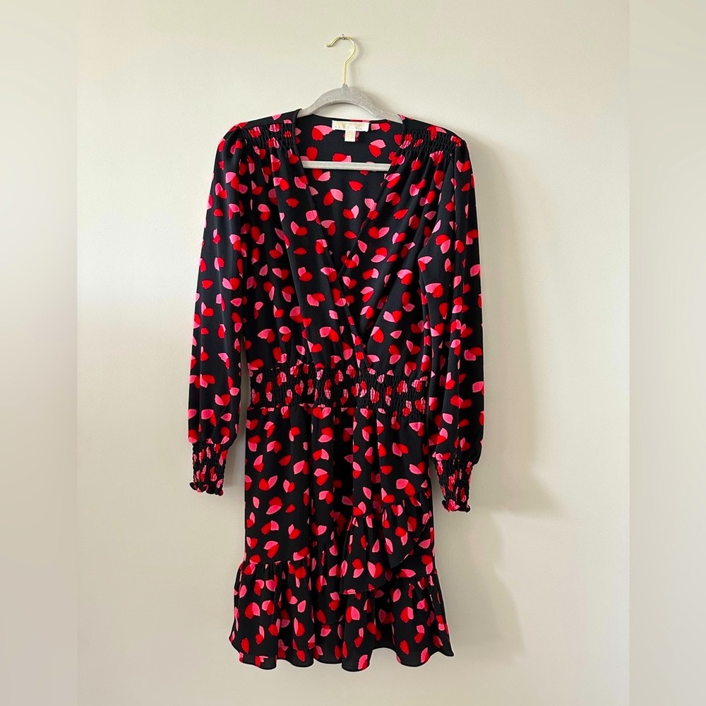 Michael Kors mini dress with hearts and waist smocking